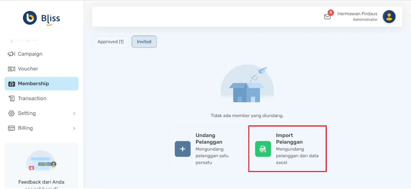 Impor Data Pelanggan Bliss